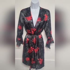 Secret Tresures S 4 / 6 Silky Feel Breakfast Robe Lingerie Floral Tie Belted